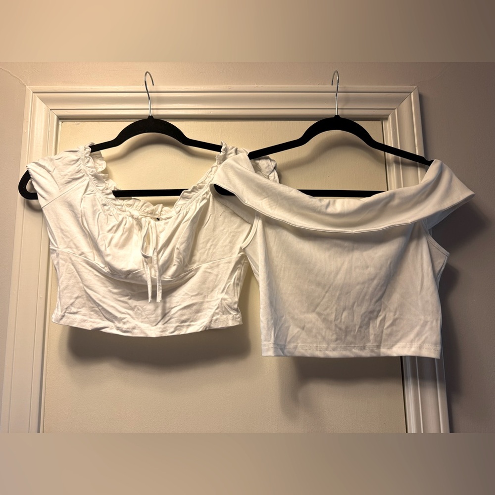 NWOT Two Crop Tops, Off-the-Shoulder and Tie Front